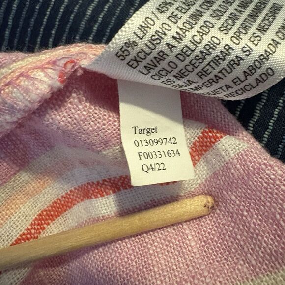 Universal Thread Dress Womens L Petal Pink Striped Smocked Linen Blend Sundress - Picture 9 of 12